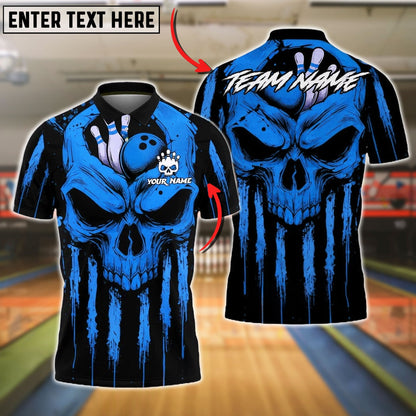 Bowling And Pins Grim Skull Drip Art Customized Name, Team Name 3D Shirt (4 Colors)