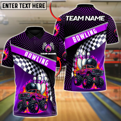Bowling And Pins Monster Truck Strike Customized Name, Team Name 3D Shirt (4 Colors)