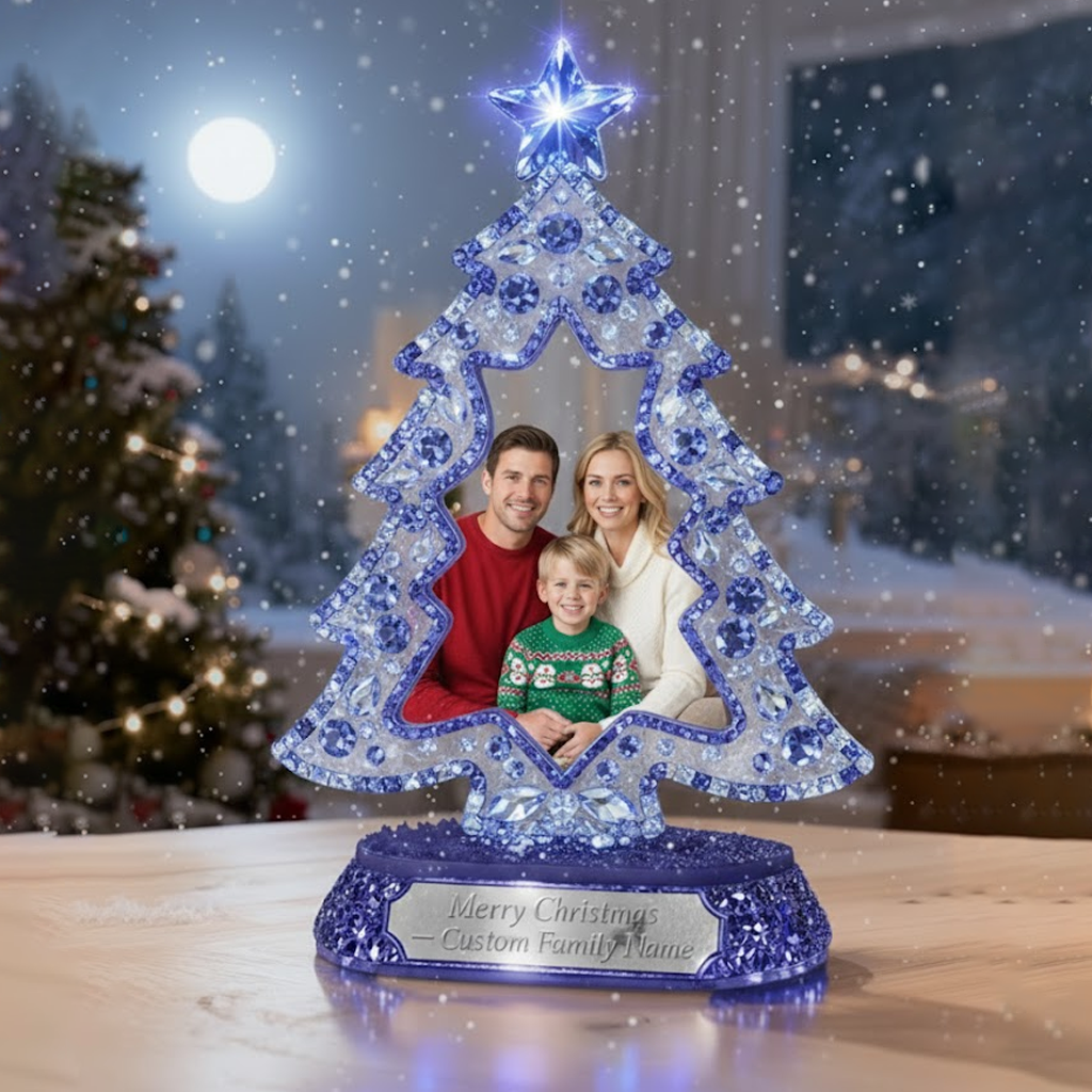 🔔 Customizable Christmas Ornament – Heart, Tree, Bell Shape with Your Family Photo