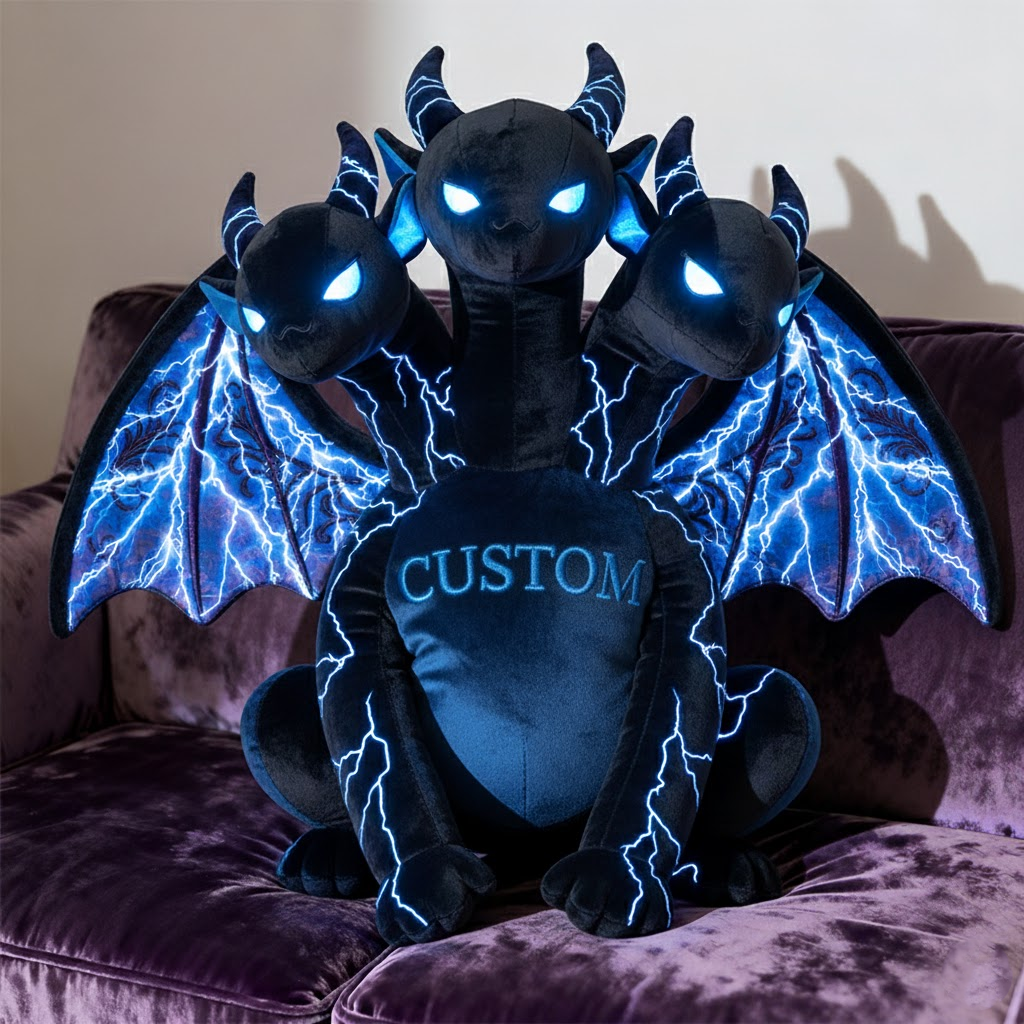 🐉 3-Headed Dragon Plush – Custom Fantasy Lightning Dragon Stuffed Toy
