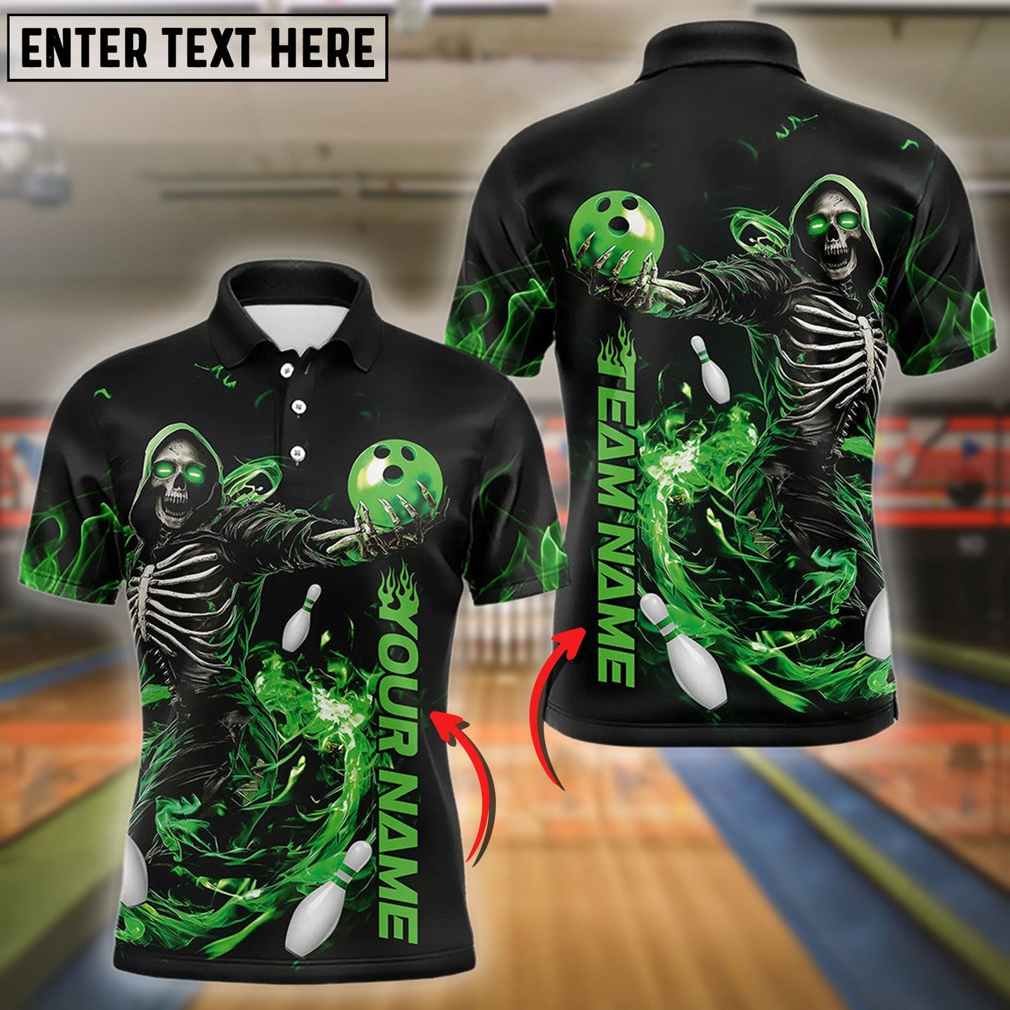 Bowling And Pins Skull Skeleton Customized Name 3D Shirt (4 Colors)