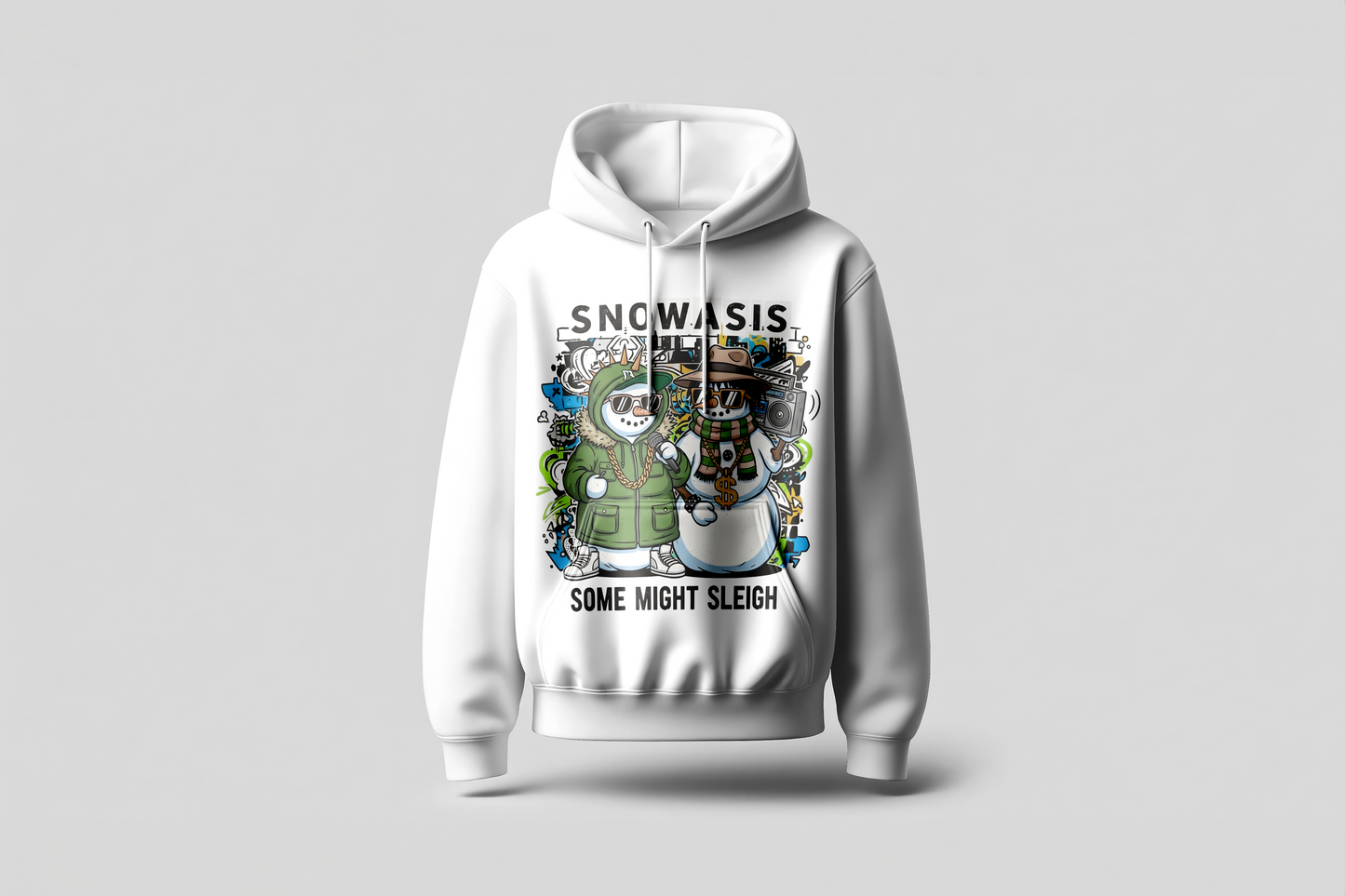Snowasis – “Some Might Sleigh” Hip-Hop Snowmen Funny Xmas Shirt