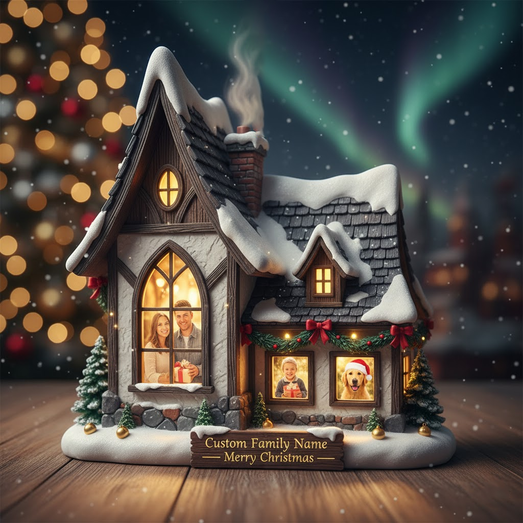 Custom Photo & Family Name 'Winter Cottage' Acrylic Plaque