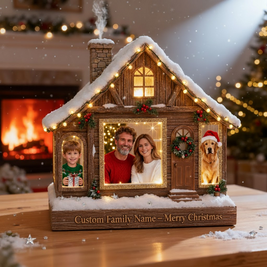 Custom Photo & Family Name 'Log Home Winter Glow' Acrylic Plaque