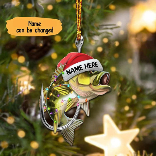 Personalized Fishing Bass Fish Christmas Ornament, Fishing Ornament Gift, Fishmas Christmas 2D Ornament
