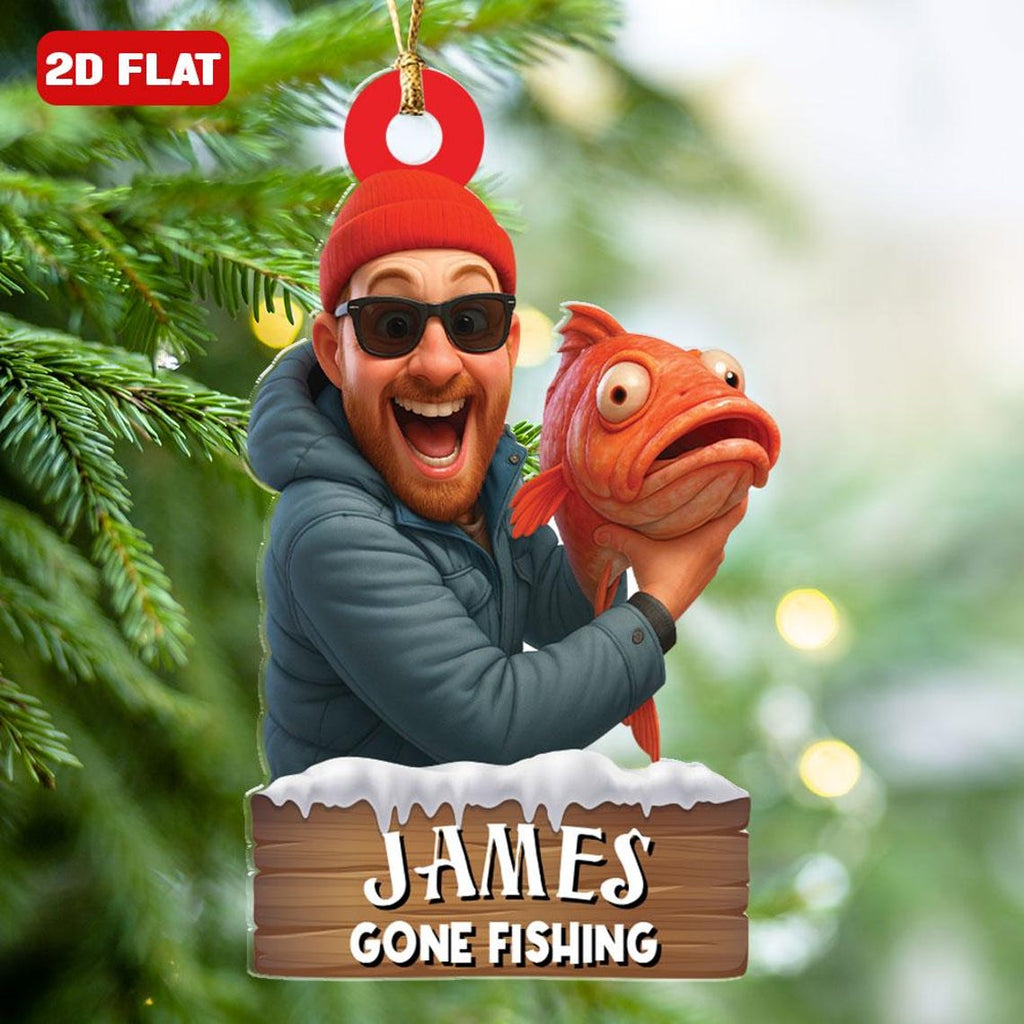 Custom Photo Fishing Ornament Personalized Image Fisherman Ornament Fishing Lovers Gift Fisherman Ornament Reel Cool Grandpa Papa Anglers