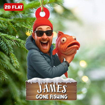 Custom Photo Fishing Ornament Personalized Image Fisherman Ornament Fishing Lovers Gift Fisherman Ornament Reel Cool Grandpa Papa Anglers