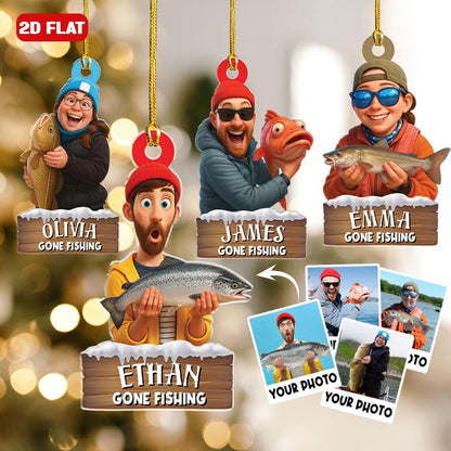 Custom Photo Fishing Ornament Personalized Image Fisherman Ornament Fishing Lovers Gift Fisherman Ornament Reel Cool Grandpa Papa Anglers