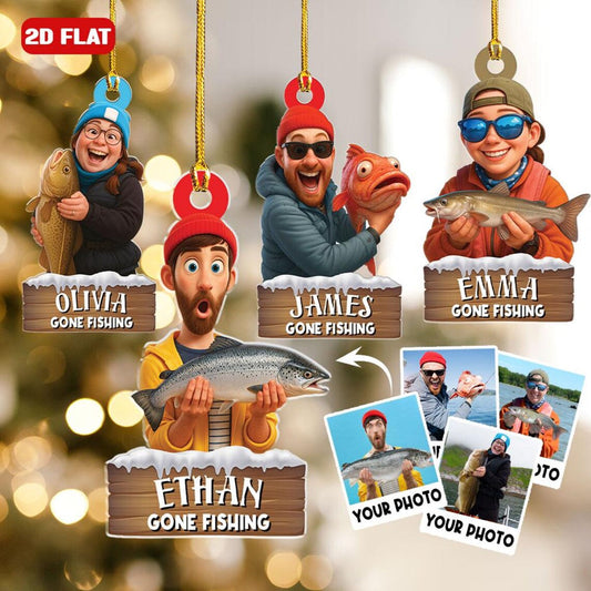 Custom Photo Fishing Ornament Personalized Image Fisherman Ornament Fishing Lovers Gift Fisherman Ornament Reel Cool Grandpa Papa Anglers