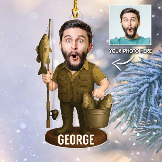 Fishing Photo Personalized Ornament Custom Name Fisherman Ornament Christmas Gift For Fishing Lovers Dad Grandpa Ornament Custom Photo Gift