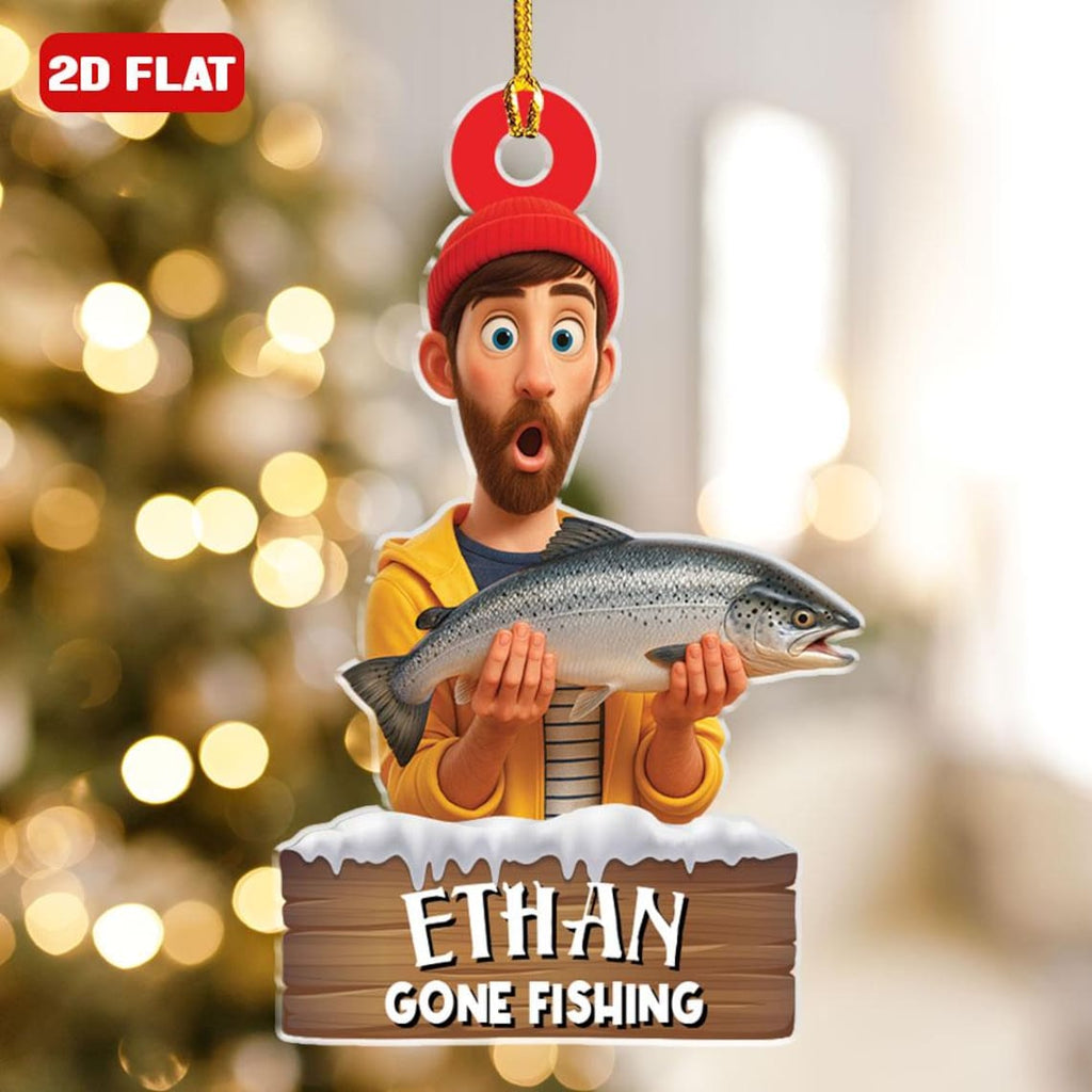 Custom Photo Fishing Ornament Personalized Image Fisherman Ornament Fishing Lovers Gift Fisherman Ornament Reel Cool Grandpa Papa Anglers