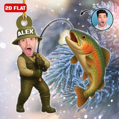 Custom Fishing Photo Ornament Personalized Fishing Picture Ornament For Dads Fly Fisherman Angler Bass Trout Fish Ornament Reel Cool Grandpa