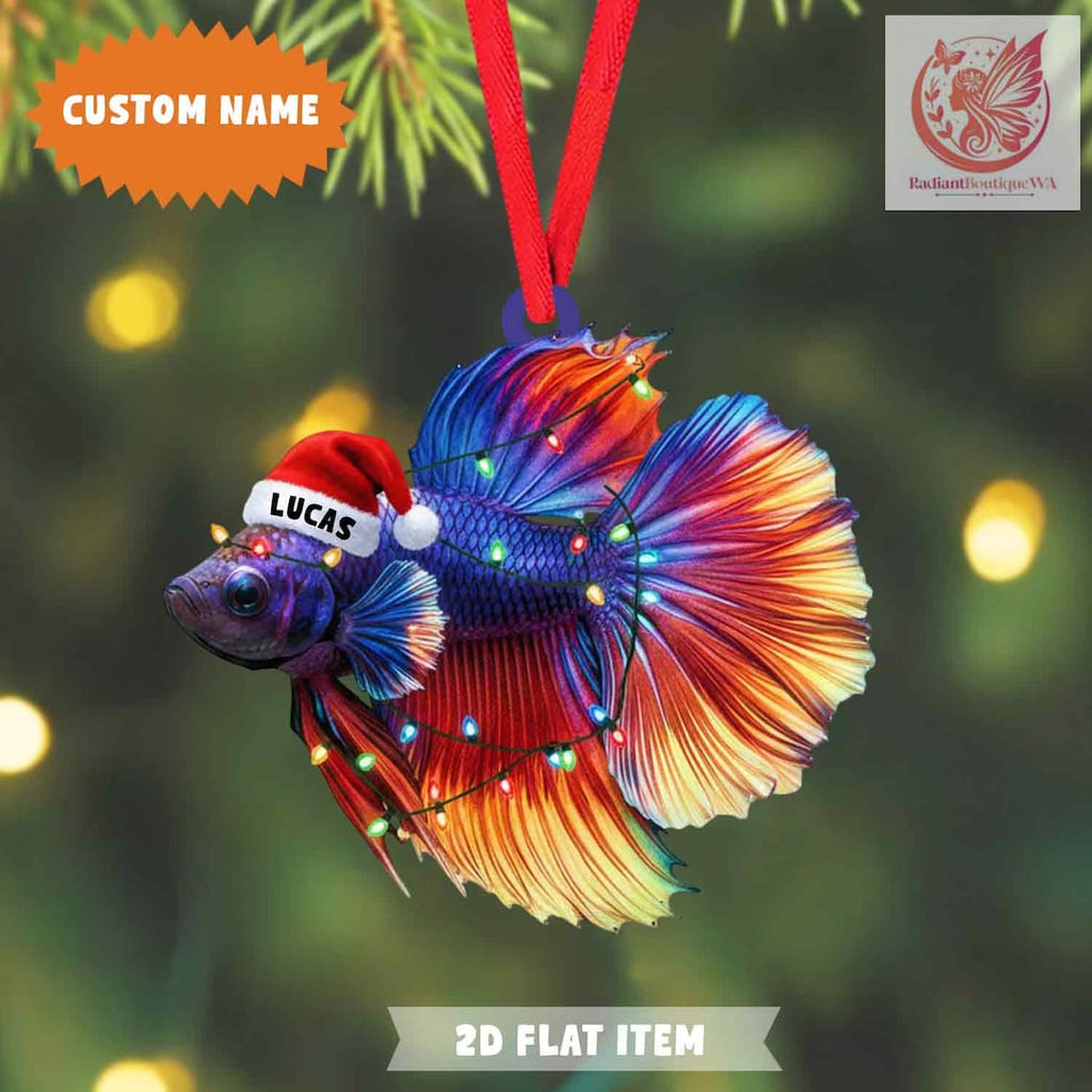 Personalized Beta Fish Christmas Ornament, 2D Flat Ornament, Santa Fish Funny Ornaments, Fishing Ornaments Christmas , Beta Fish Lover Gift