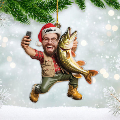 Custom Photo Fisherman - Fishing Personalized Ornament - Funny Christmas Gift For Fishing Lovers, Fisherman
