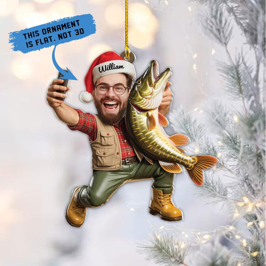 Custom Photo Fisherman - Fishing Personalized Ornament - Funny Christmas Gift For Fishing Lovers, Fisherman