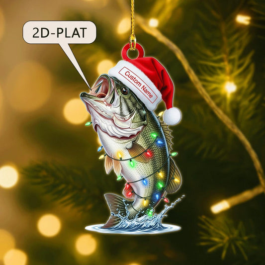 Custom Bass Fish Christmas Ornament, Personalized Fishing Xmas Decor, Fisherman Ornament for Men, Holiday Tree Keepsake Gift for Anglers