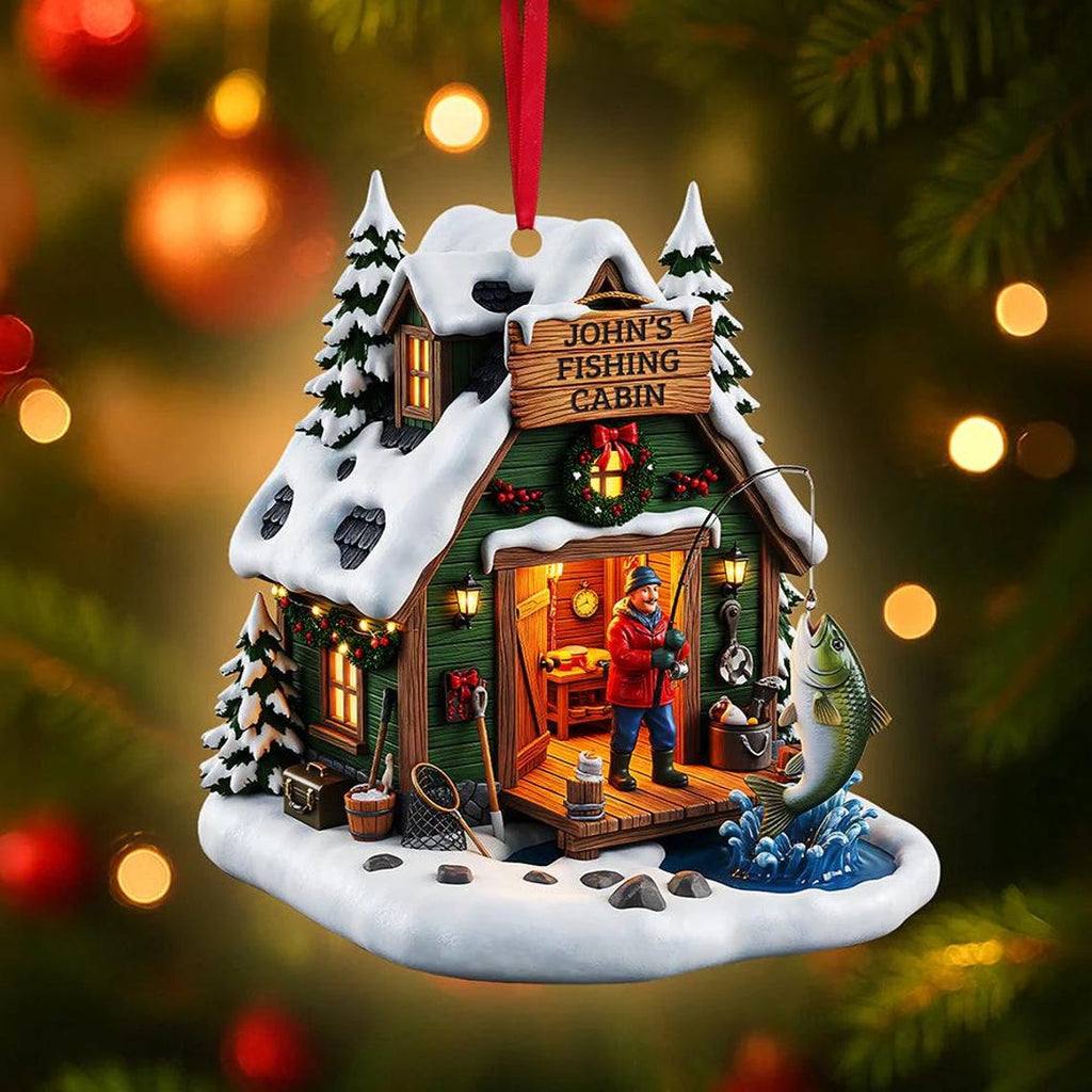 Personalized Fishing Acrylic Ornament For Christmas Tree, Gift For Fisherman, Cabin Ornament For Dad, Fisherman Christmas Decor, Xmas Gift