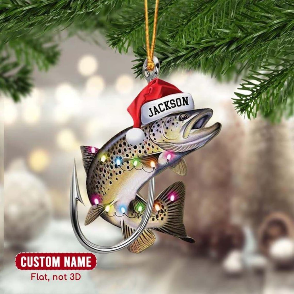 Trout Fish Christmas Ornaments For Xmas Tree Decor, Trout Fishing Christmas Ornament Gift For Fishing Lovers, Fisherman Gift For Fishing Dad