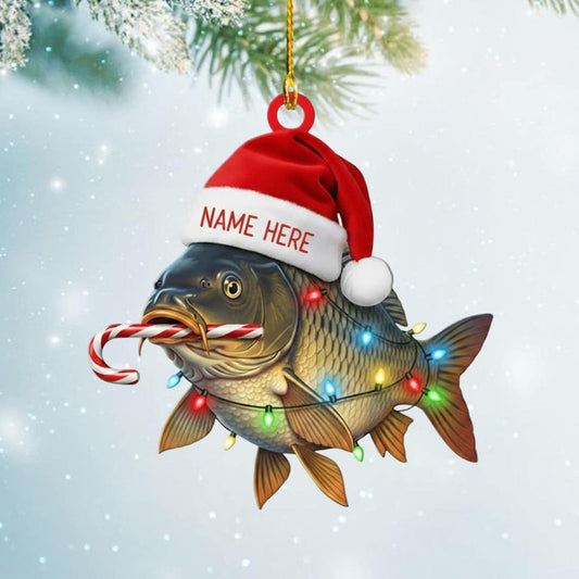 Personalized Christmas Fish Ornament, Custom Name Carp/Bass Keepsake, Fisherman/Angler Christmas Gift, Funny Fishing Decor