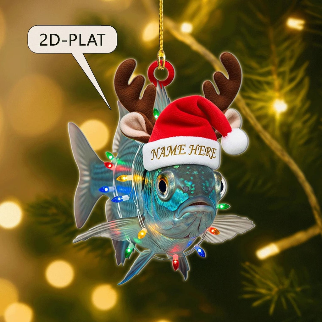 Personalized Funny Fish Christmas Ornament 2025 • Custom Name Bluegill with Santa Hat & Antlers • Fisherman Gift • Fishing Tree Decor