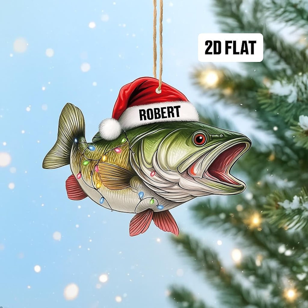 Personalized Fishing Ornament, Custom Name Christmas Ornament, Fisherman Ornament, Bass Fish Dad Ornament, Gifts for Him, Dad