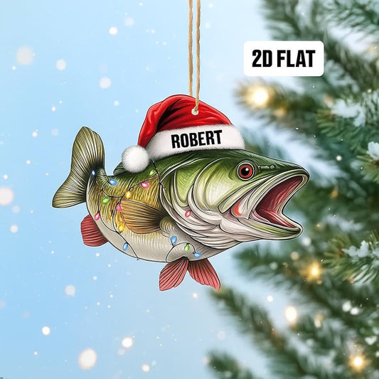 Personalized Fishing Ornament, Custom Name Christmas Ornament, Fisherman Ornament, Bass Fish Dad Ornament, Gifts for Him, Dad