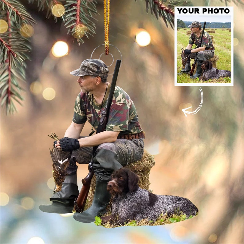 Custom Photo Christmas Hunting Ornament Gift for Deer Hunting Lovers
