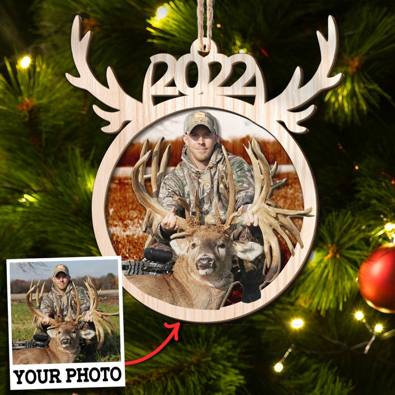 Custom Photo Christmas Hunting Ornament Gift for Deer Hunting Lovers