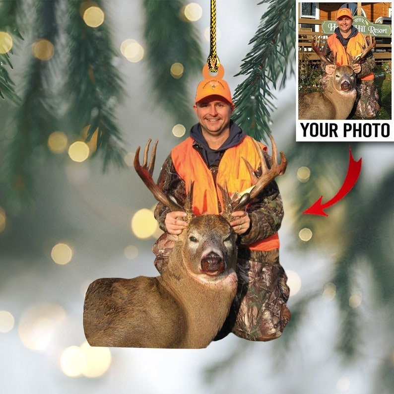 Custom Photo Hunting Ornament Gift for Deer Hunter