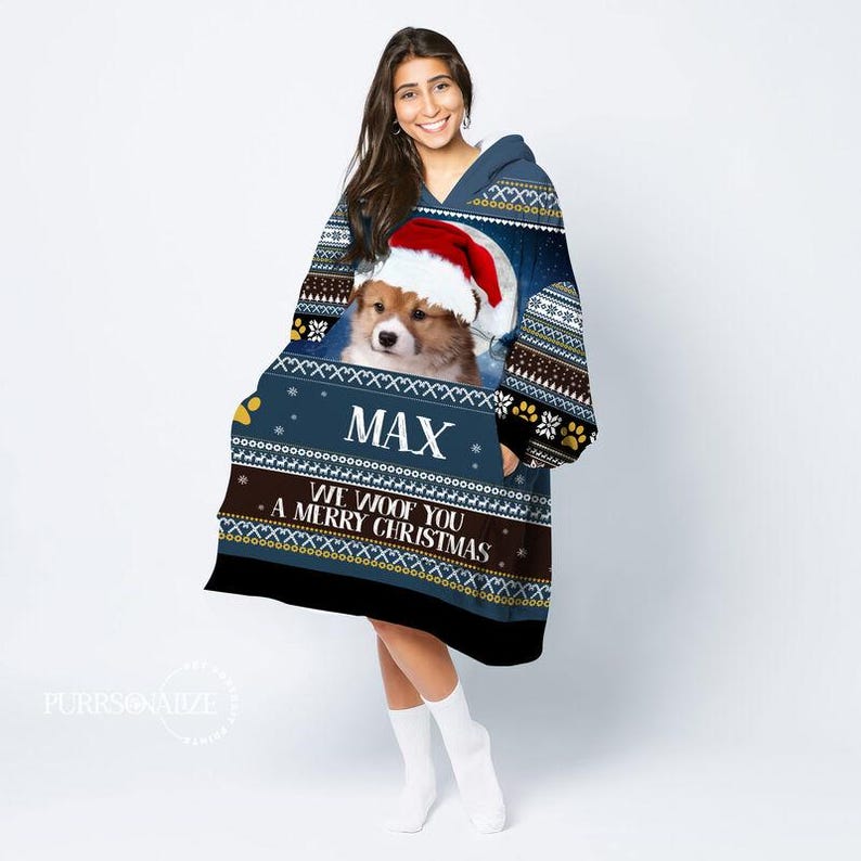 We Woof You A Merry Christmas Dog Cat Photo Wearable Blanket Hoodie