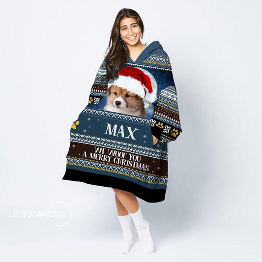We Woof You A Merry Christmas Dog Cat Photo Wearable Blanket Hoodie