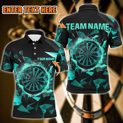 Custom Broken Glass 3D Darts Polo Shirt With Name & Team, Unique Sportswear For Gift Or Game Day, Personalized Shirt For Men Or Dart Players