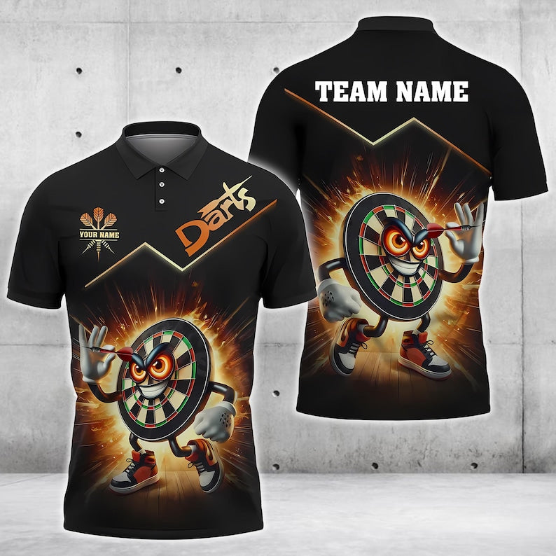 Funny Darts 3D Polo Shirt, Dartboard Design with Personalized Name & Team Name , Gift For Team, Dad Gift.