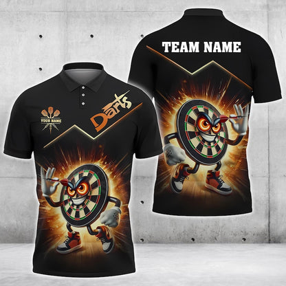 Funny Darts 3D Polo Shirt, Dartboard Design with Personalized Name & Team Name , Gift For Team, Dad Gift.