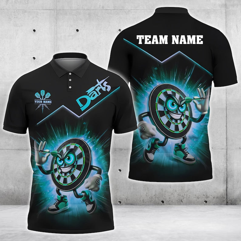 Funny Darts 3D Polo Shirt, Dartboard Design with Personalized Name & Team Name , Gift For Team, Dad Gift.