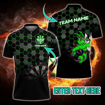 Fighting Bee Darts Polo Shirt With Custom Name, 3D Style Sportswear For Gift Or Tournament, Personalized Shirt For Men Or Team Players.