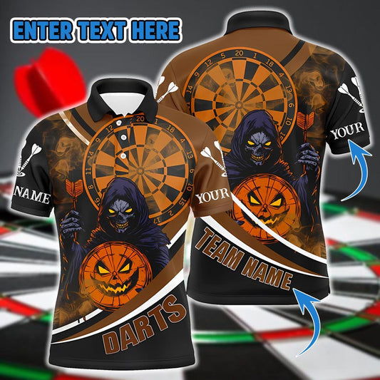 Custom 3D Darts Polo Shirt With Name & Team, Dark Graphic Sportswear For Gift Or Competition, Personalized Shirt For Men Or Darts Player.