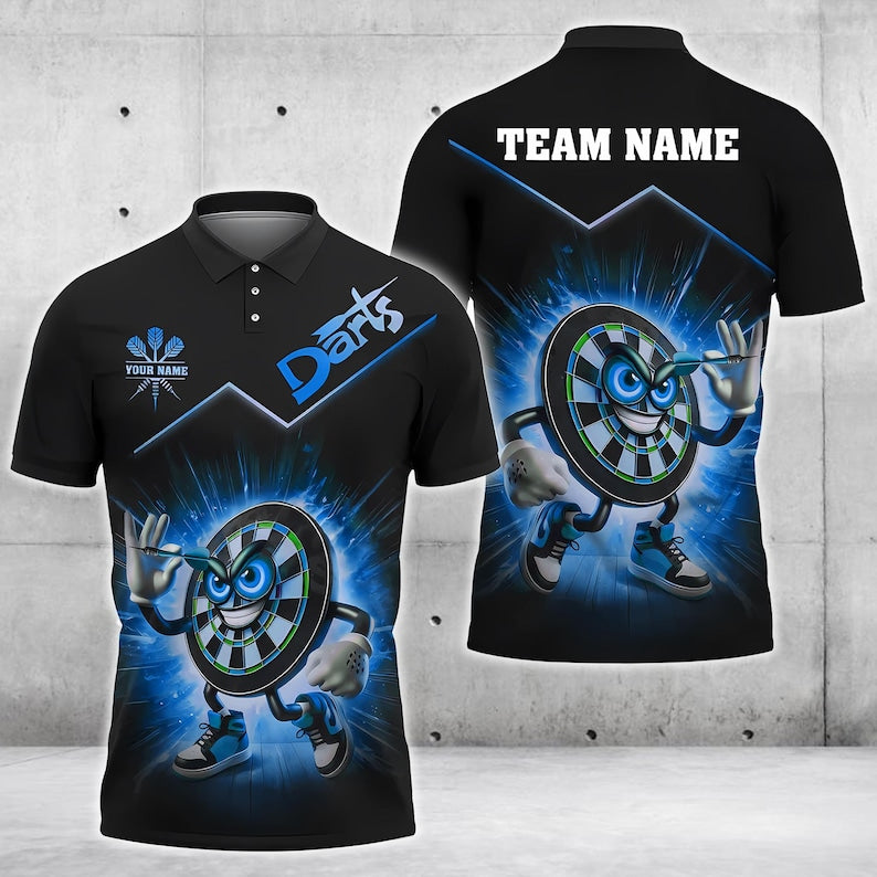 Funny Darts 3D Polo Shirt, Dartboard Design with Personalized Name & Team Name , Gift For Team, Dad Gift.