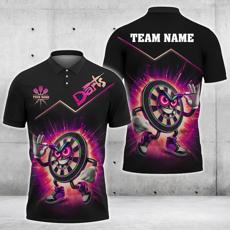 Funny Darts 3D Polo Shirt, Dartboard Design with Personalized Name & Team Name , Gift For Team, Dad Gift.