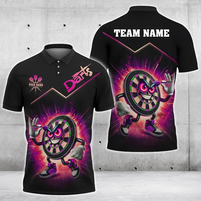 Funny Darts 3D Polo Shirt, Dartboard Design with Personalized Name & Team Name , Gift For Team, Dad Gift.