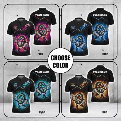 Funny Darts 3D Polo Shirt, Dartboard Design with Personalized Name & Team Name , Gift For Team, Dad Gift.
