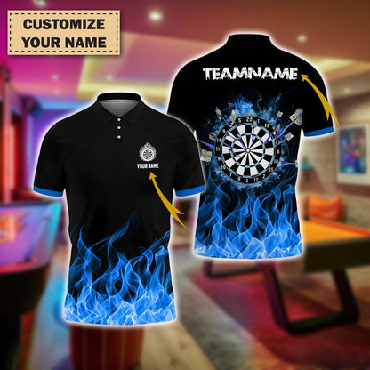 Custom Darts Polo Shirt, Fire Dartboard Design, Personalized Name & Team Polo Shirt, Gift for Men And Teams, Gift For Him.