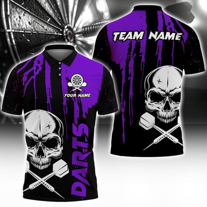 Custom 3D Polo Shirt, Darts Skull Design with Multicolor Options, Personalized with Name & Team Name, Gift For Man