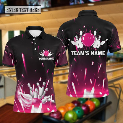 Personalized Multicolored Bowling Polo Shirt, Custom Name Bowling Short Sleeve Shirt, Bowling Team Gift, Gift for Bowling Players,Sport gift
