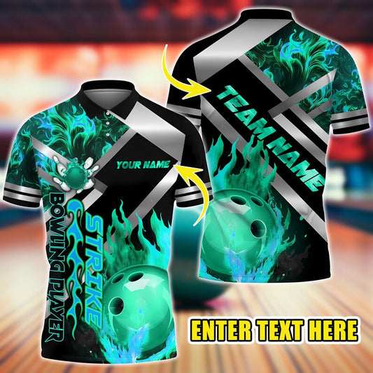 Custom Bowling Polo with Name, Custom Shirt 3D Ball and Pins Impact Design, Gift for Bowler, Sports Team Gift, Gift For Men.