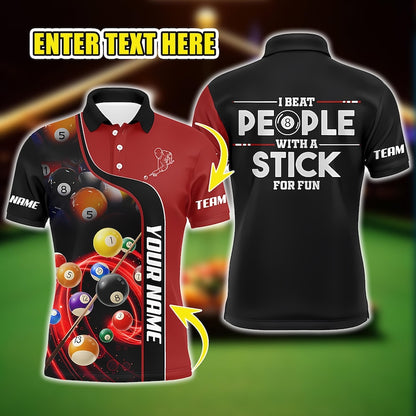 Personalized Billiards Polo Shirt, Custom Name Team Pool Shirt for Men, Funny Gift for Pool Players.