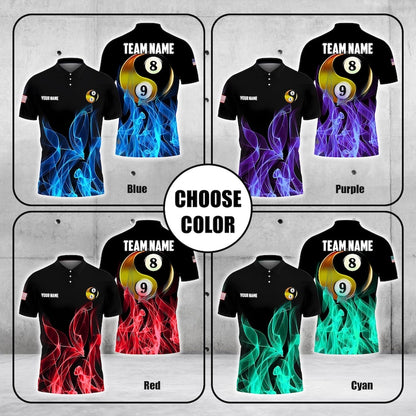 Custom Billiard Polo Shirt, Heavenly Flame 3D Jersey with Personalized Name and Team, Pool Shirt for Players.