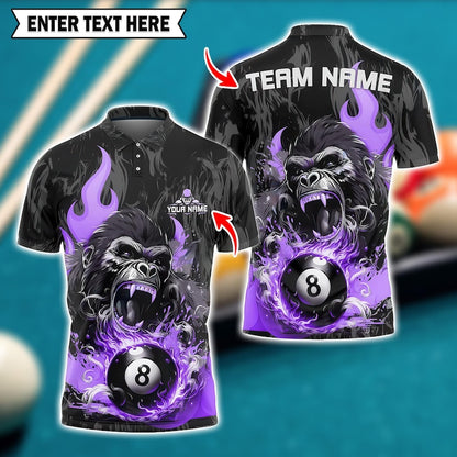Custom Billiard Polo Shirt, Flaming 3D Pool Jersey with Personalized Name & Team, Multicolor Shirt for Players and Fans.