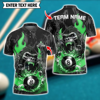 Custom Billiard Polo Shirt, Flaming 3D Pool Jersey with Personalized Name & Team, Multicolor Shirt for Players and Fans.