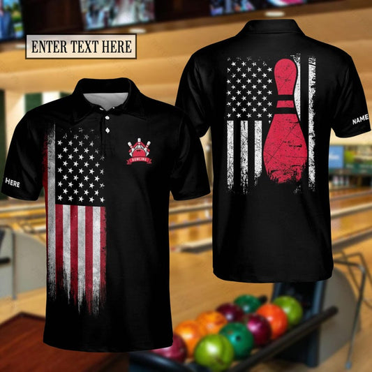 Personalized US Flag Bowling Polo Shirt: Custom Team Uniform